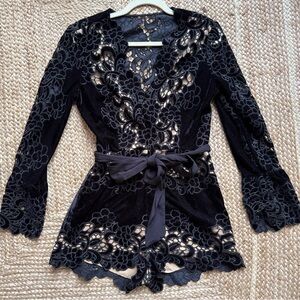 SAYLOR Black Lace Tie-Waist Romper size M